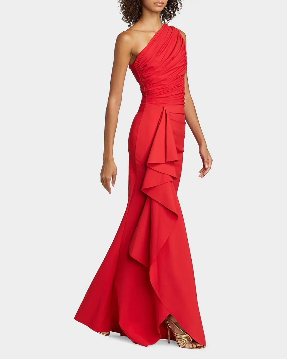 Chiara Boni La Petite Robe Ruched One-Shoulder Ruffle Gown | Thumbnail 2