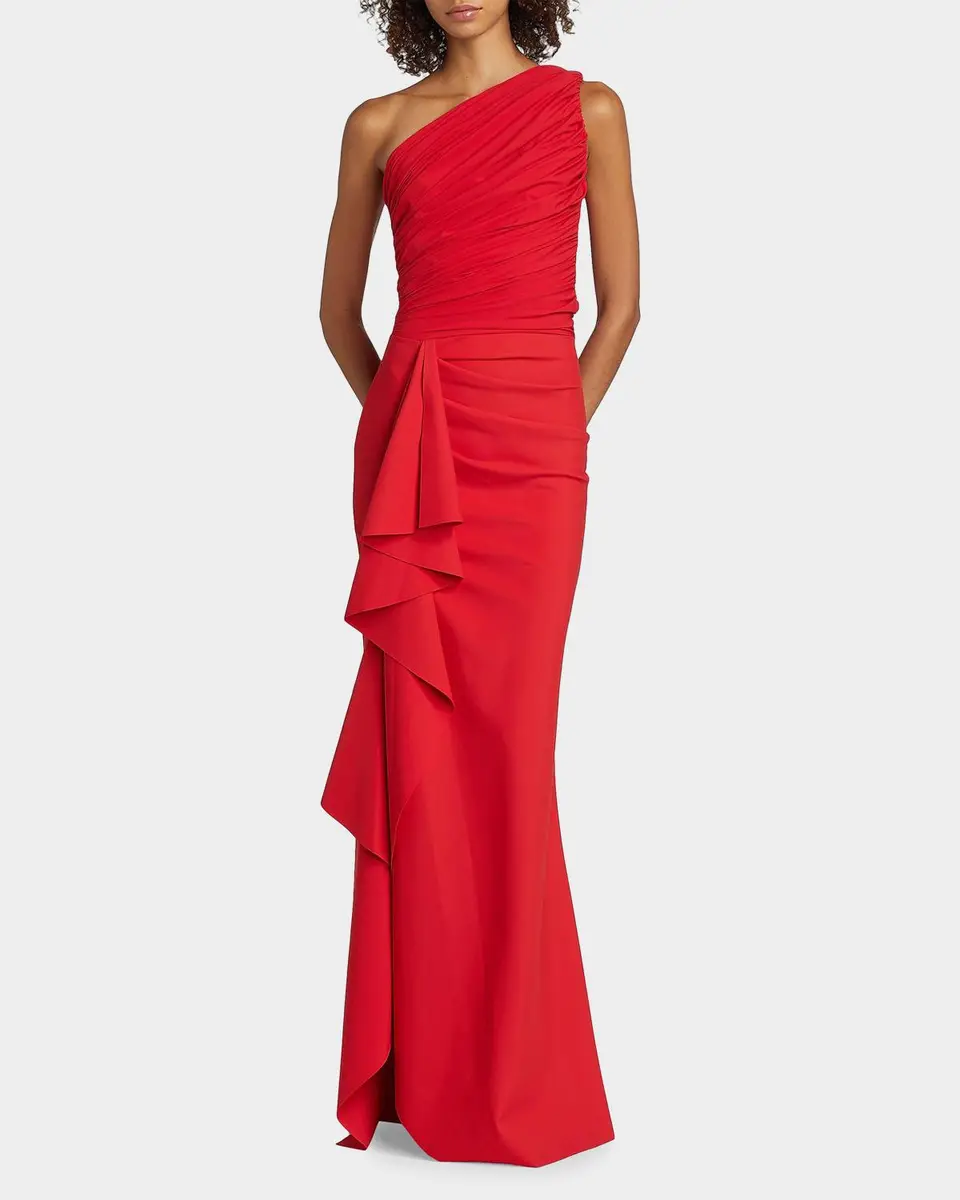 Chiara Boni La Petite Robe Ruched One-Shoulder Ruffle Gown | Thumbnail 4