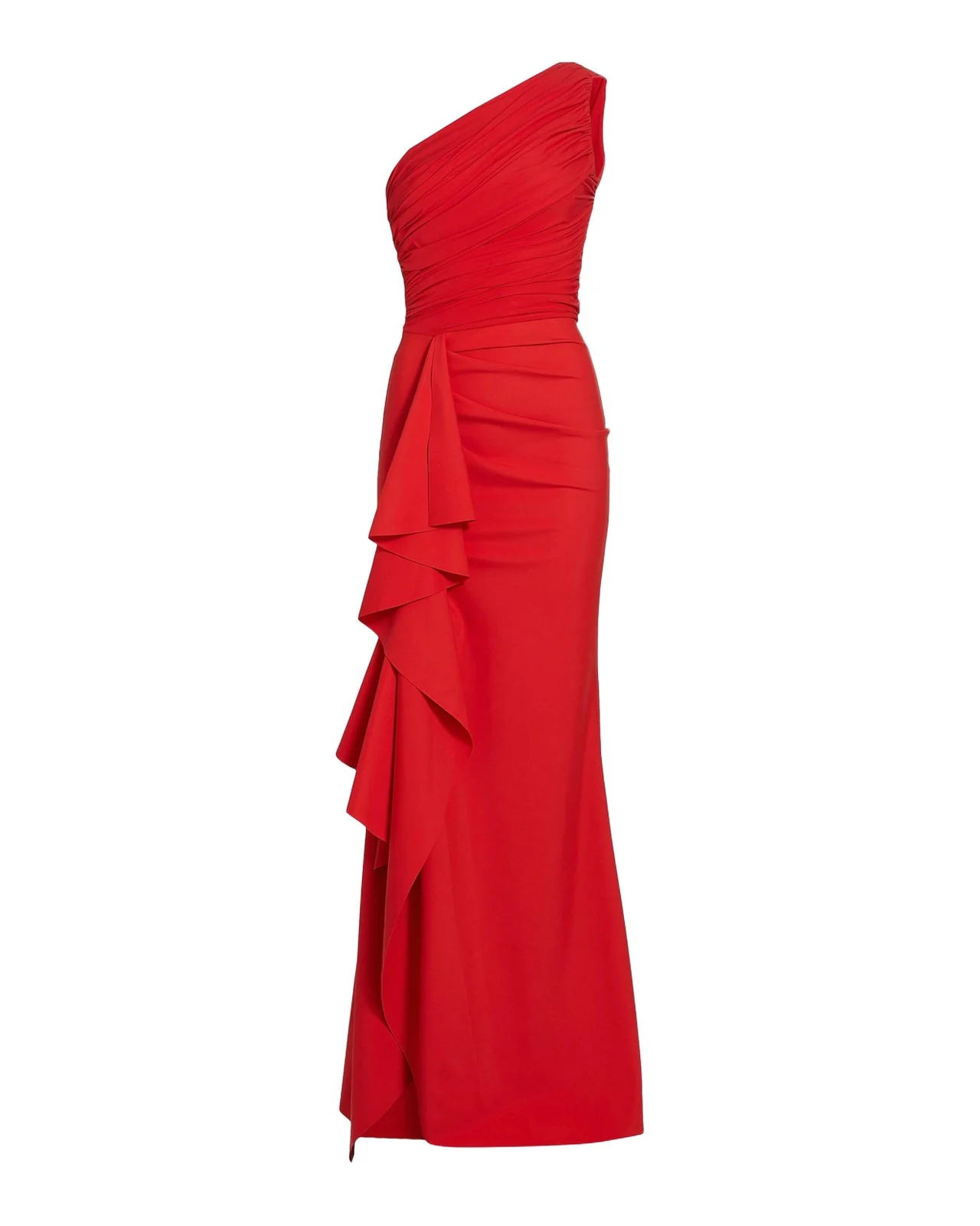 Chiara Boni La Petite Robe Ruched One-Shoulder Ruffle Gown