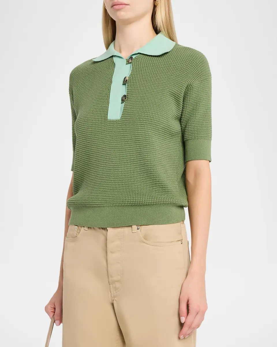JW Anderson Short-Sleeve Textured Knit Polo Sweater | Thumbnail 4 JW Anderson Short-Sleeve Textured Knit Polo Sweater | Thumbnail 4