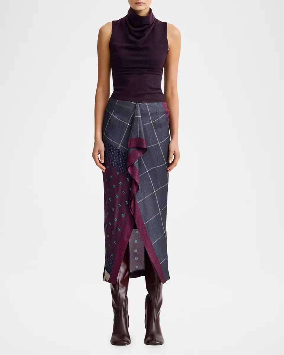 SMYTHE Patchwork Ruffle-Front Midi Skirt | Thumbnail 2 SMYTHE Patchwork Ruffle-Front Midi Skirt | Thumbnail 2