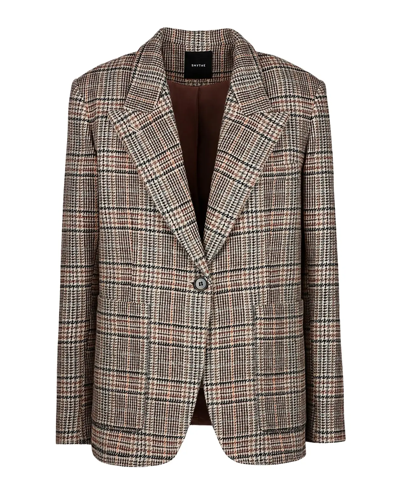 Patch Pocket Houndstooth Plaid Single-Breasted Blazer