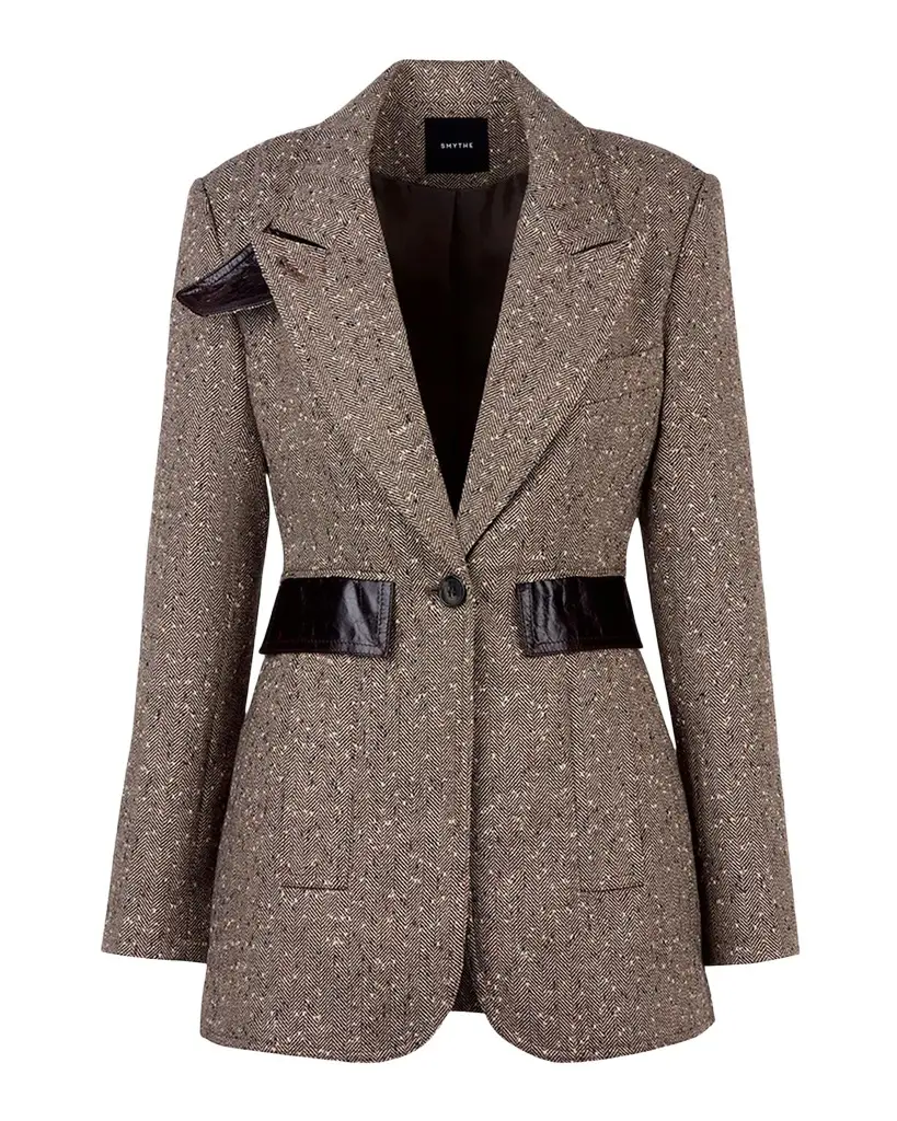 SMYTHE Herringbone Tweed Tailored Boyfriend Blazer