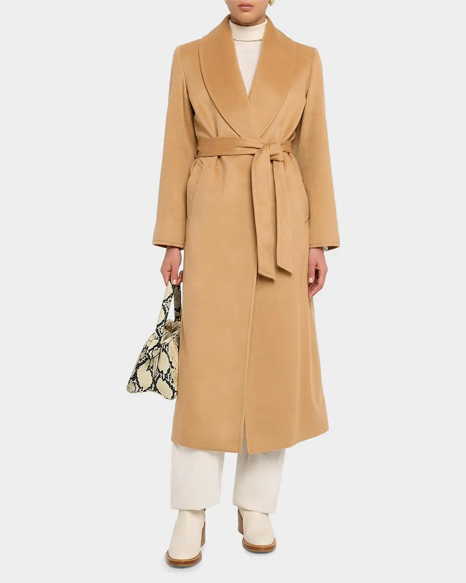 Sofia Cashmere Cashmere Belted Wrap Coat with Pick-Stitched Detail | Thumbnail 2 Sofia Cashmere Cashmere Belted Wrap Coat with Pick-Stitched Detail | Thumbnail 2