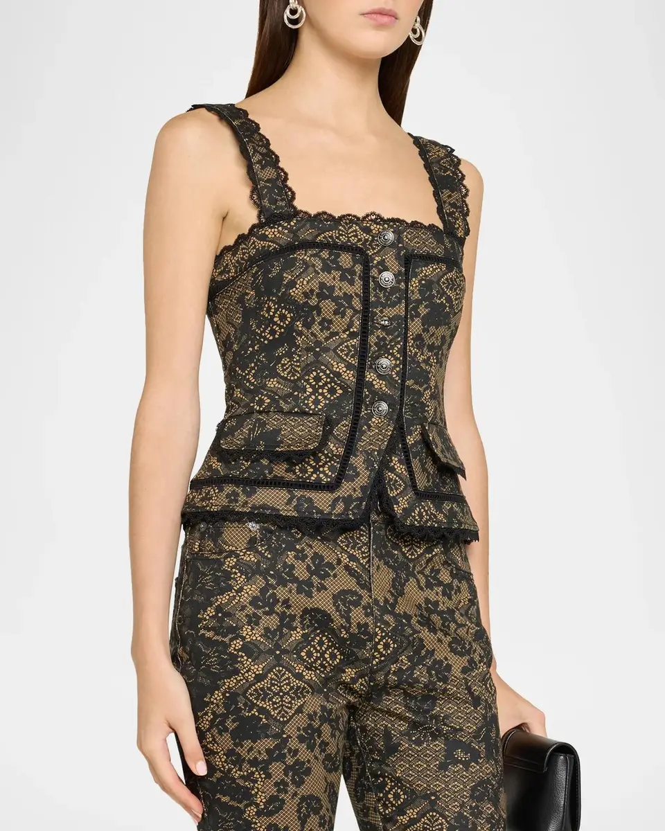 Cinq à Sept Myra Patchwork-Print Lace-Trim Top | Thumbnail 4 Cinq à Sept Myra Patchwork-Print Lace-Trim Top | Thumbnail 4
