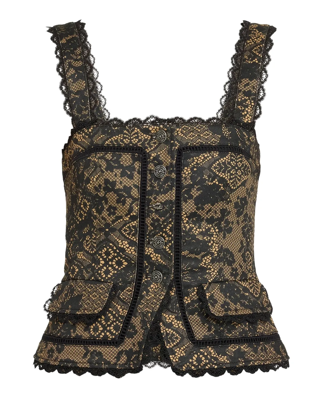 Cinq à Sept Myra Patchwork-Print Lace-Trim Top