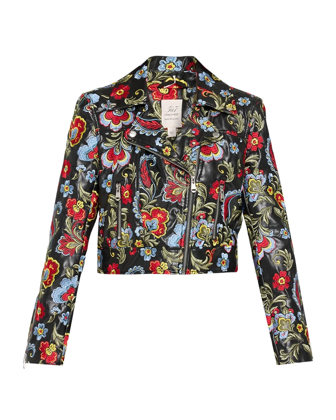 Genevive Floral-Embroidered Biker Jacket Genevive Floral-Embroidered Biker Jacket