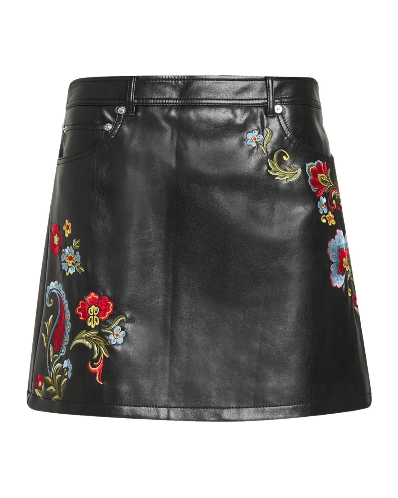 Keke Floral Embroidered Faux Leather Mini Skirt