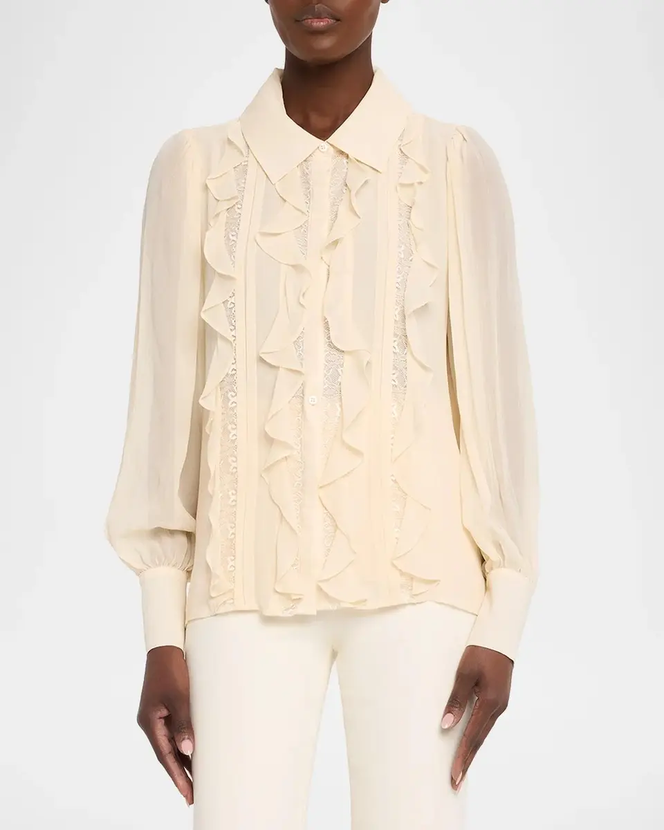 Ramy Brook Claire Ruffle Blouson-Sleeve Silk Blouse | Thumbnail 4 Ramy Brook Claire Ruffle Blouson-Sleeve Silk Blouse | Thumbnail 4