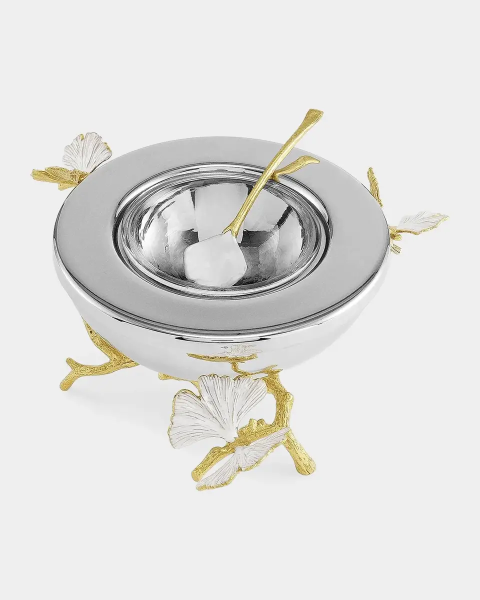 Michael Aram Butterfly Ginkgo Gold Caviar Dish with Spoon | Thumbnail 2 Michael Aram Butterfly Ginkgo Gold Caviar Dish with Spoon | Thumbnail 2