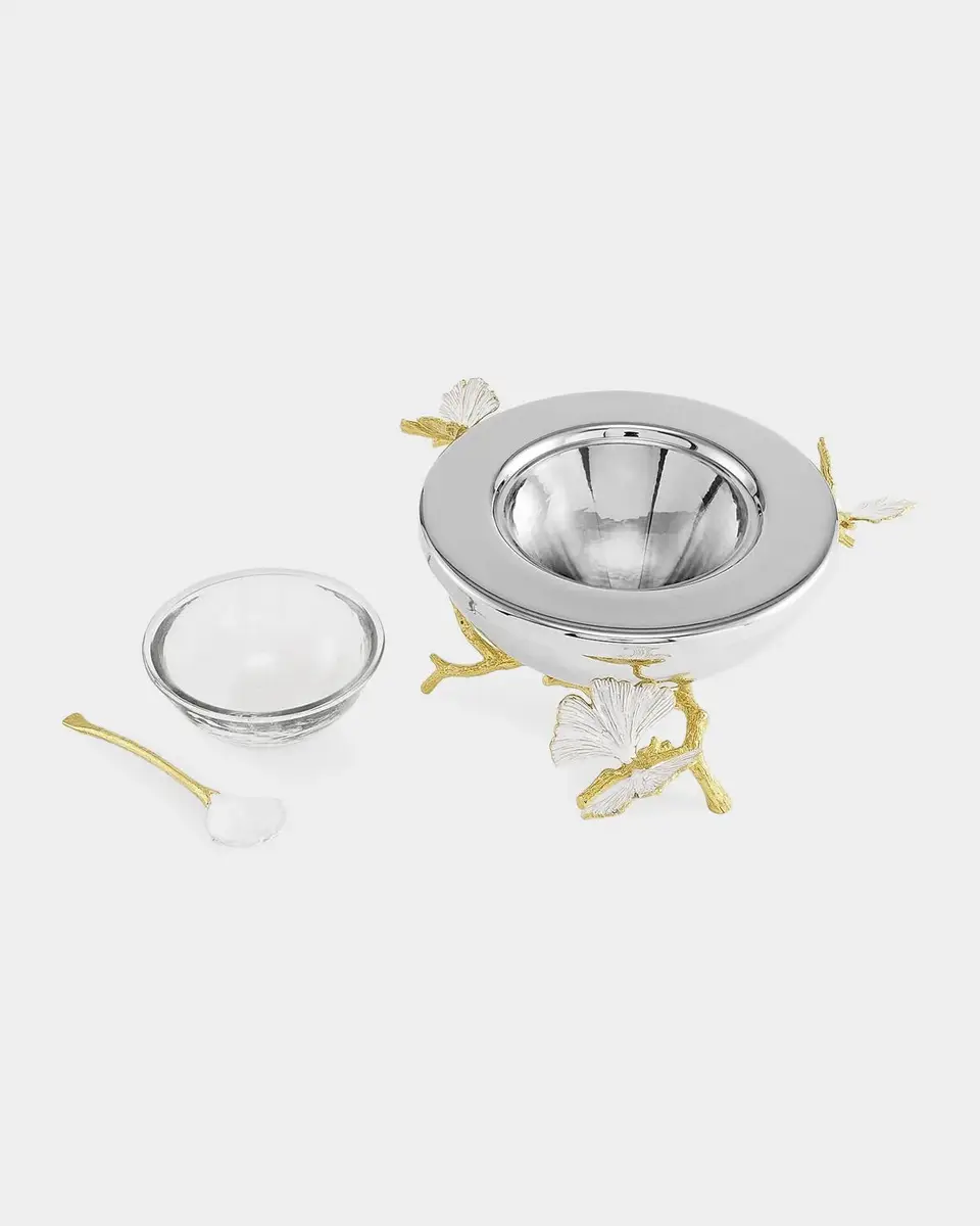 Michael Aram Butterfly Ginkgo Gold Caviar Dish with Spoon | Thumbnail 3 Michael Aram Butterfly Ginkgo Gold Caviar Dish with Spoon | Thumbnail 3