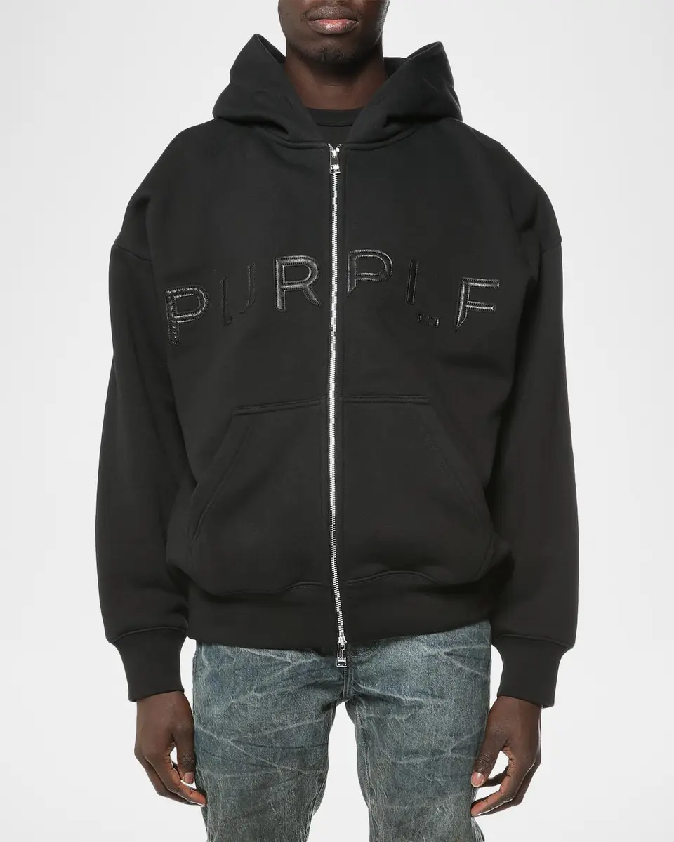 PURPLE Logo Cotton Fleece Zip-Front Hoodie | Thumbnail 3 PURPLE Logo Cotton Fleece Zip-Front Hoodie | Thumbnail 3