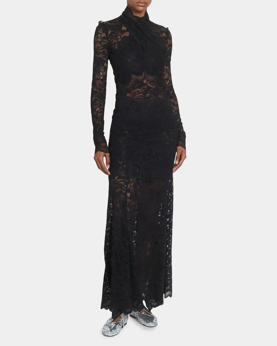 Rabanne Crisscross Mock-Neck Lace Long-Sleeve Top | Thumbnail 2 Rabanne Crisscross Mock-Neck Lace Long-Sleeve Top | Thumbnail 2