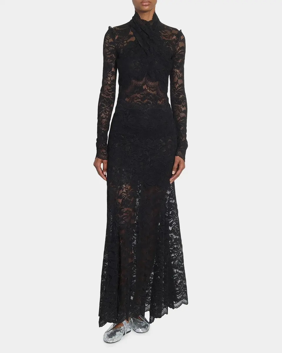 Rabanne Crisscross Mock-Neck Lace Long-Sleeve Top | Thumbnail 4 Rabanne Crisscross Mock-Neck Lace Long-Sleeve Top | Thumbnail 4