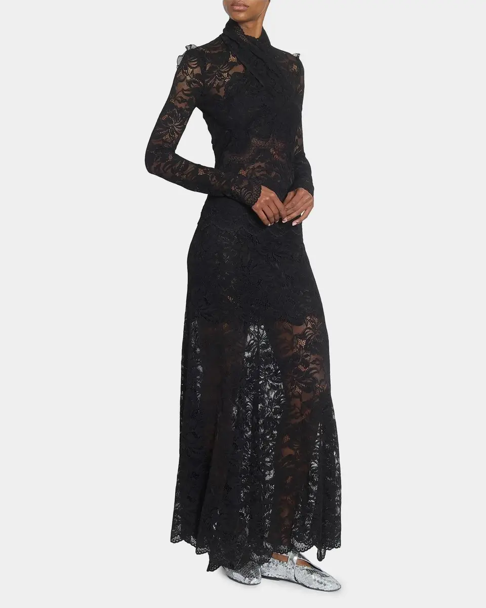 Rabanne Crisscross Mock-Neck Lace Long-Sleeve Top | Thumbnail 6 Rabanne Crisscross Mock-Neck Lace Long-Sleeve Top | Thumbnail 6