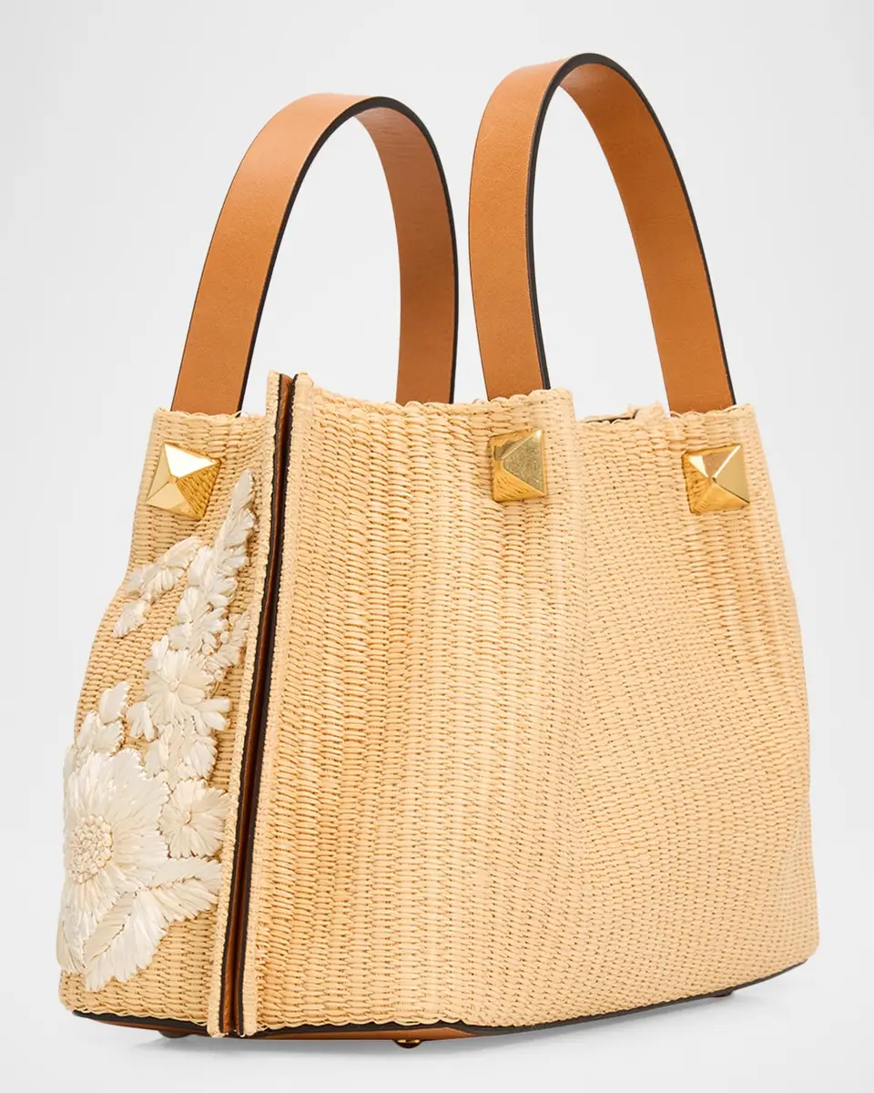 Valentino Garavani Small Floral-Embroidered Raffia Tote Bag | Thumbnail 3 Valentino Garavani Small Floral-Embroidered Raffia Tote Bag | Thumbnail 3