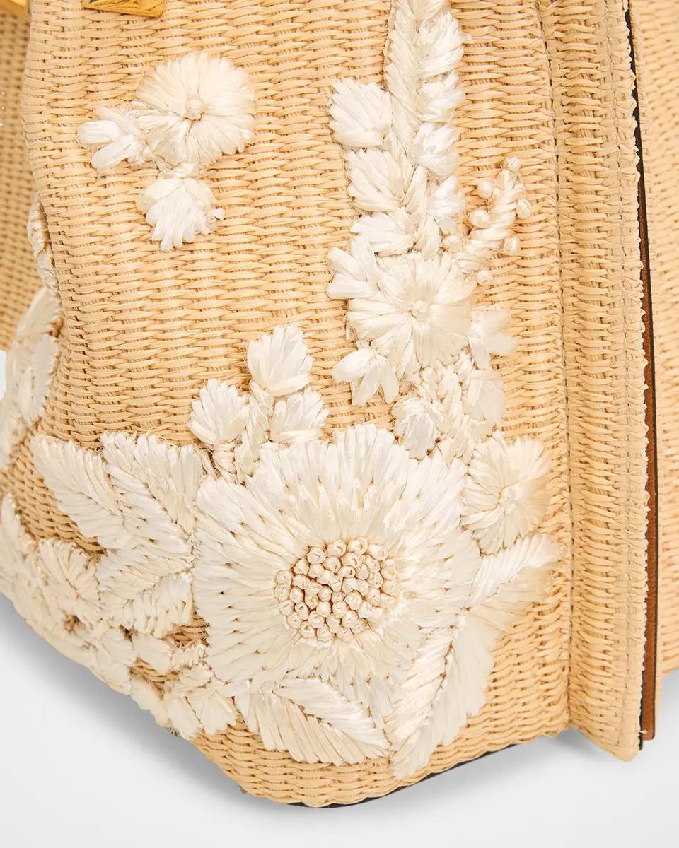 Valentino Garavani Small Floral-Embroidered Raffia Tote Bag | Thumbnail 6 Valentino Garavani Small Floral-Embroidered Raffia Tote Bag | Thumbnail 6