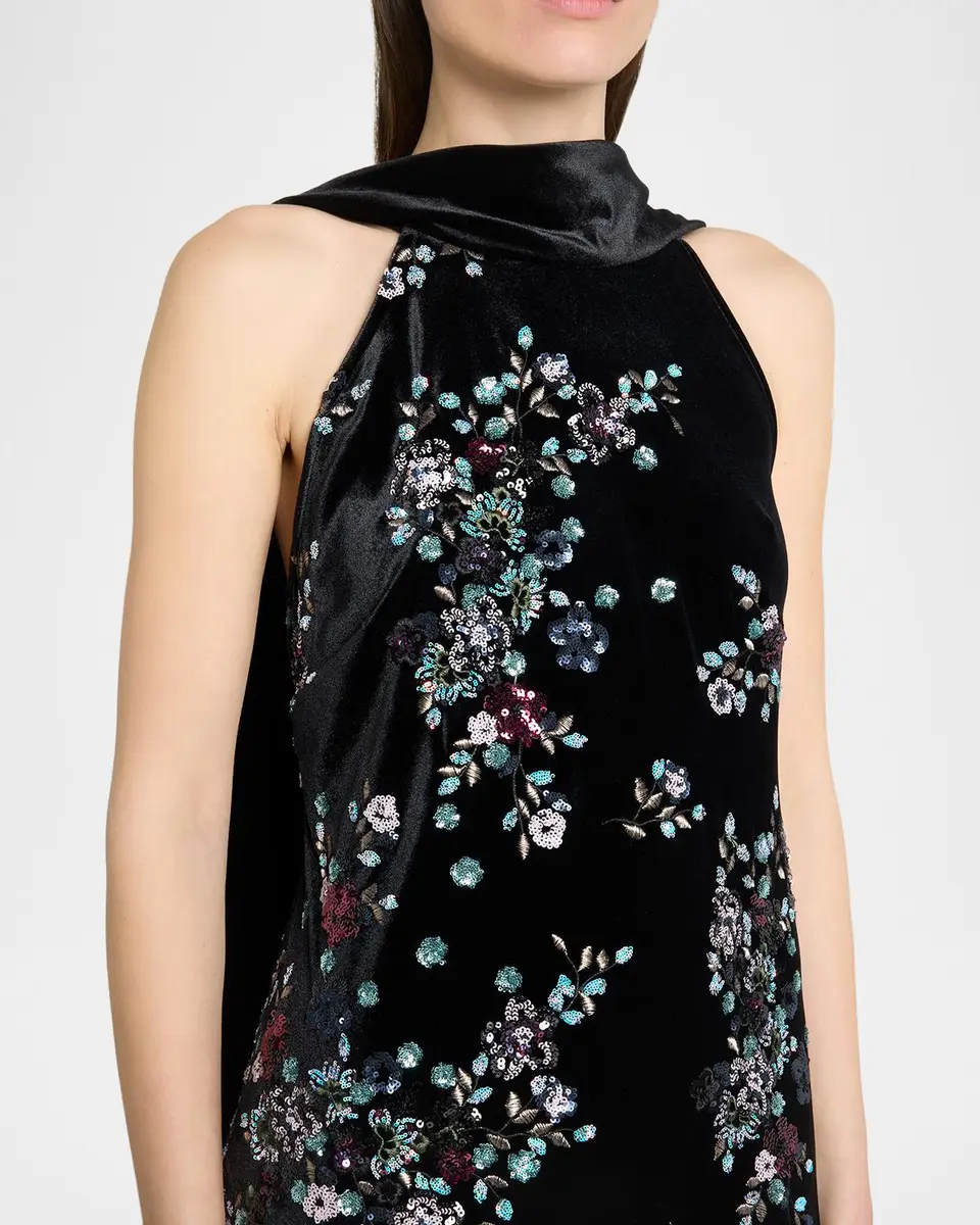Talbot Runhof Sequin Bloom Velvet Neck-Scarf Halter Gown | Thumbnail 5 Talbot Runhof Sequin Bloom Velvet Neck-Scarf Halter Gown | Thumbnail 5