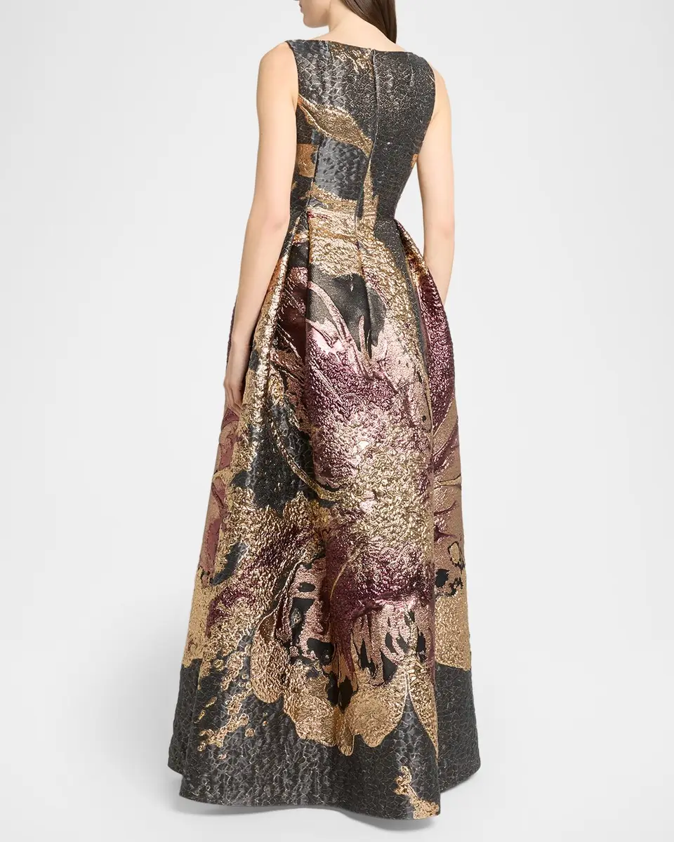 Talbot Runhof Metallic Magnolia Jacquard Pleated Ball Gown | Thumbnail 3 Talbot Runhof Metallic Magnolia Jacquard Pleated Ball Gown | Thumbnail 3