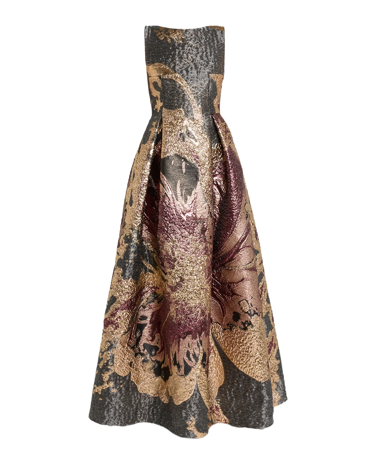 Talbot Runhof Metallic Magnolia Jacquard Pleated Ball Gown