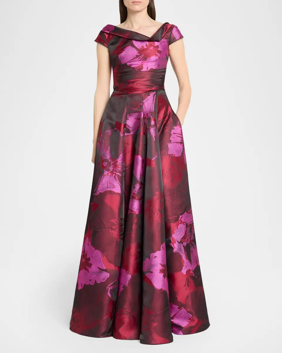 Talbot Runhof Hibiscus Jacquard Twisted High-Neck Ball Gown | Thumbnail 2 Talbot Runhof Hibiscus Jacquard Twisted High-Neck Ball Gown | Thumbnail 2