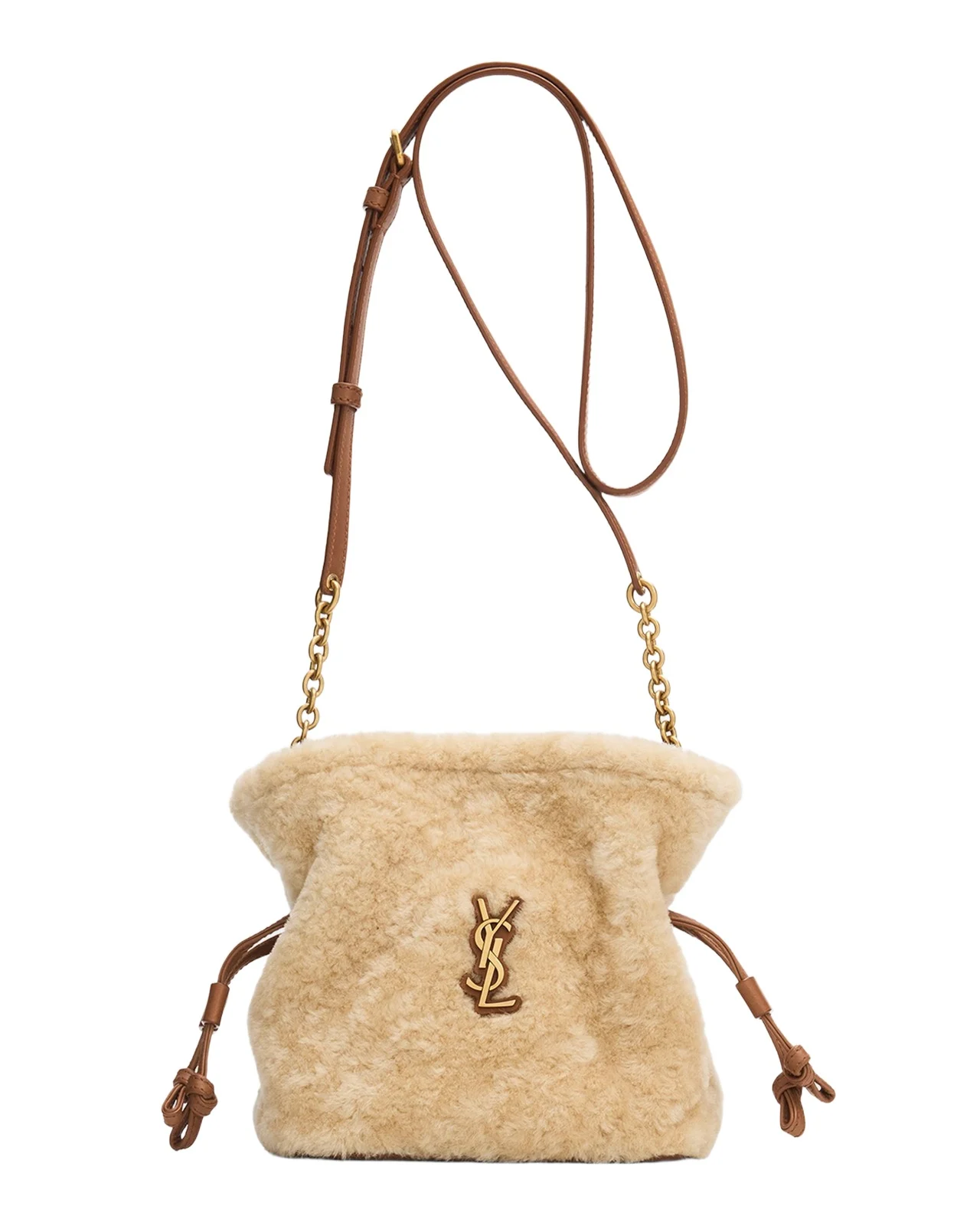 Saint Laurent Jamie Mini YSL Shearling & Leather Shoulder Bag