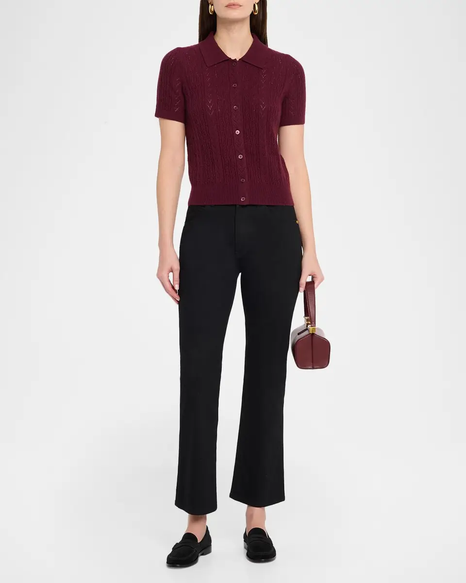 Neiman Marcus Cashmere Collection Pointelle-Knit Cashmere Polo | Thumbnail 2 Neiman Marcus Cashmere Collection Pointelle-Knit Cashmere Polo | Thumbnail 2
