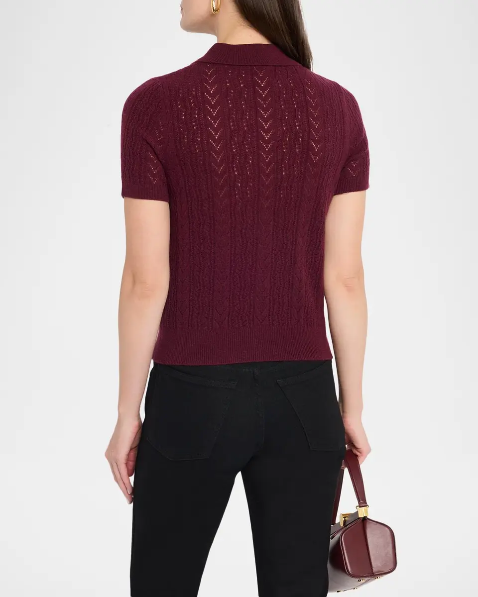 Neiman Marcus Cashmere Collection Pointelle-Knit Cashmere Polo | Thumbnail 3 Neiman Marcus Cashmere Collection Pointelle-Knit Cashmere Polo | Thumbnail 3