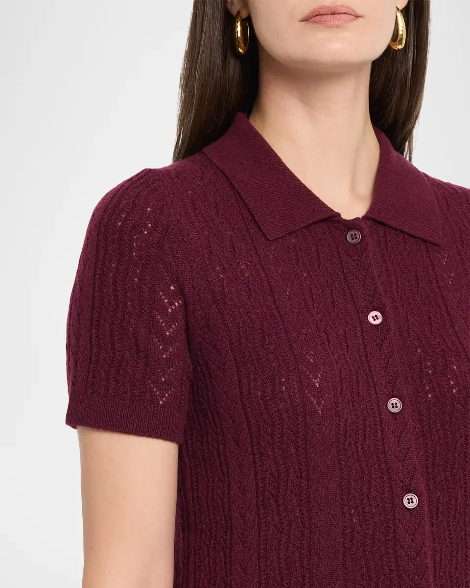 Neiman Marcus Cashmere Collection Pointelle-Knit Cashmere Polo | Thumbnail 5 Neiman Marcus Cashmere Collection Pointelle-Knit Cashmere Polo | Thumbnail 5