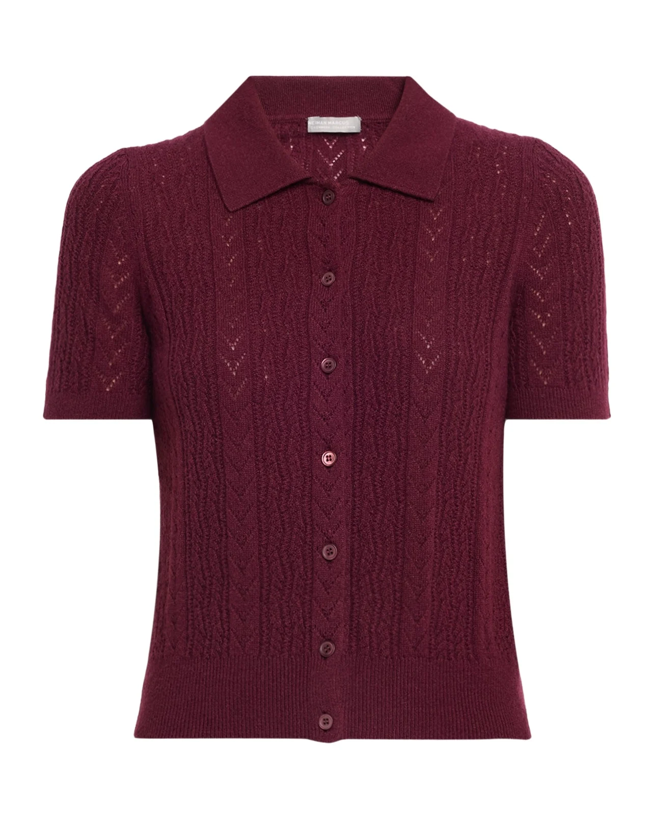 Neiman Marcus Cashmere Collection Pointelle-Knit Cashmere Polo