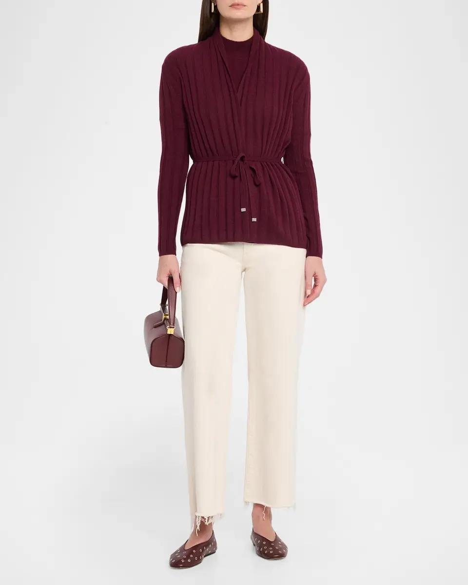 Neiman Marcus Cashmere Collection Cashmere Ribbed Wrap-Front Cardigan | Thumbnail 2 Neiman Marcus Cashmere Collection Cashmere Ribbed Wrap-Front Cardigan | Thumbnail 2