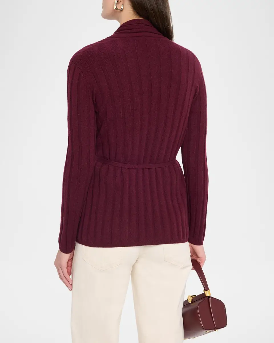 Neiman Marcus Cashmere Collection Cashmere Ribbed Wrap-Front Cardigan | Thumbnail 3 Neiman Marcus Cashmere Collection Cashmere Ribbed Wrap-Front Cardigan | Thumbnail 3