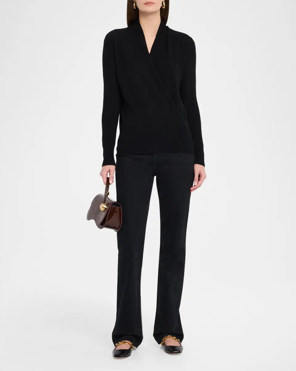 Neiman Marcus Cashmere Collection Wrap-Front Cashmere Top | Thumbnail 2 Neiman Marcus Cashmere Collection Wrap-Front Cashmere Top | Thumbnail 2