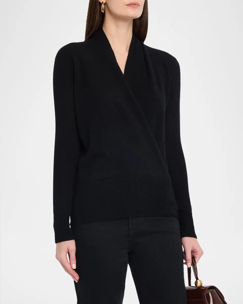 Neiman Marcus Cashmere Collection Wrap-Front Cashmere Top | Thumbnail 4 Neiman Marcus Cashmere Collection Wrap-Front Cashmere Top | Thumbnail 4