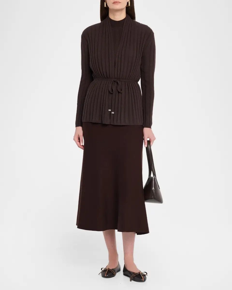 Neiman Marcus Cashmere Collection Cashmere Ribbed Wrap-Front Cardigan | Thumbnail 2 Neiman Marcus Cashmere Collection Cashmere Ribbed Wrap-Front Cardigan | Thumbnail 2