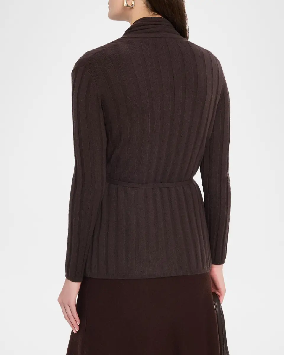 Neiman Marcus Cashmere Collection Cashmere Ribbed Wrap-Front Cardigan | Thumbnail 3 Neiman Marcus Cashmere Collection Cashmere Ribbed Wrap-Front Cardigan | Thumbnail 3