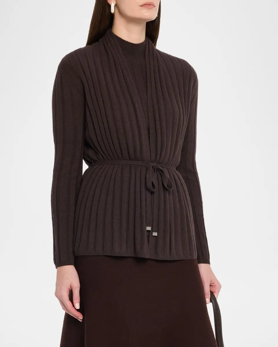 Neiman Marcus Cashmere Collection Cashmere Ribbed Wrap-Front Cardigan | Thumbnail 4 Neiman Marcus Cashmere Collection Cashmere Ribbed Wrap-Front Cardigan | Thumbnail 4