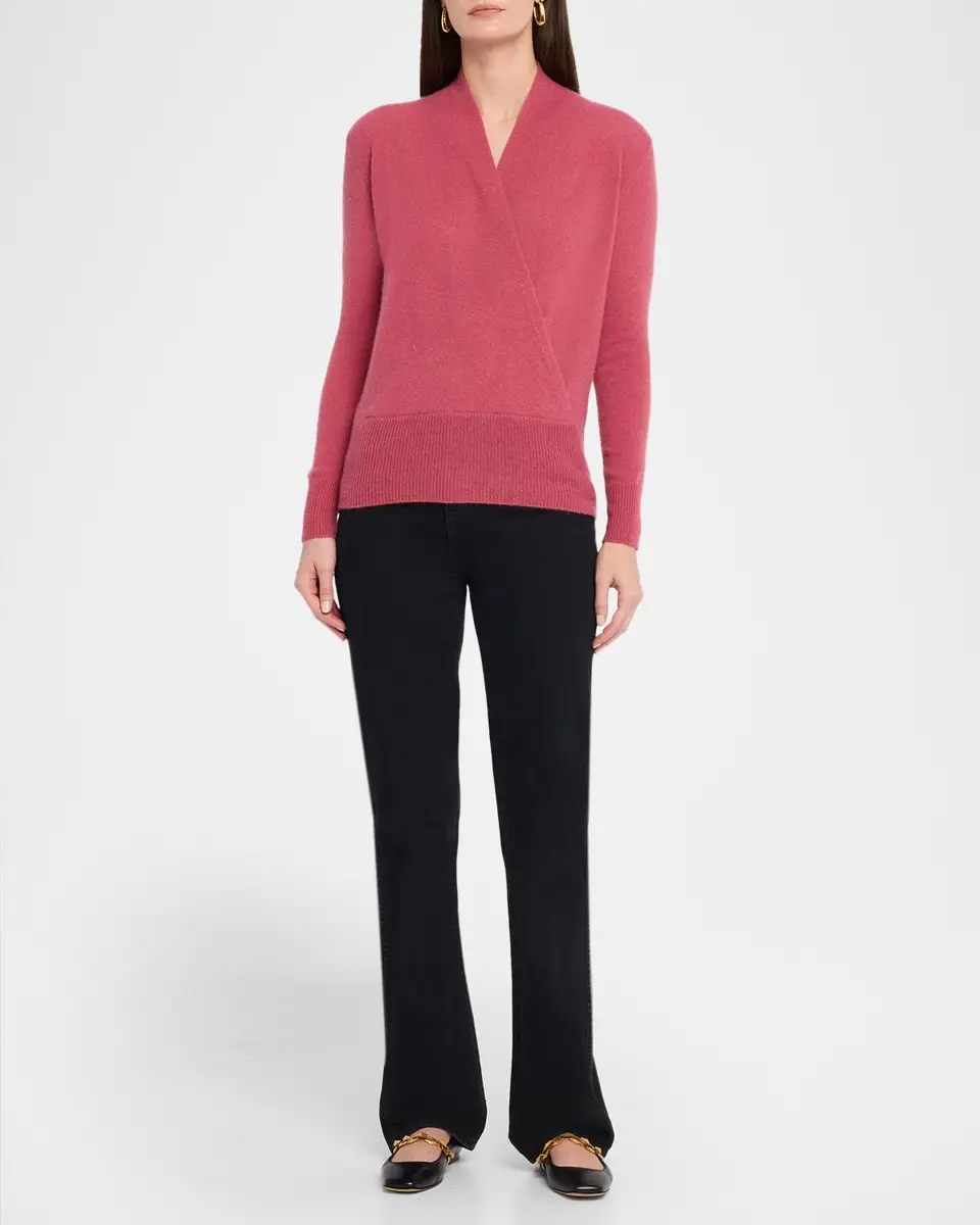 Neiman Marcus Cashmere Collection Wrap-Front Cashmere Top | Thumbnail 2 Neiman Marcus Cashmere Collection Wrap-Front Cashmere Top | Thumbnail 2