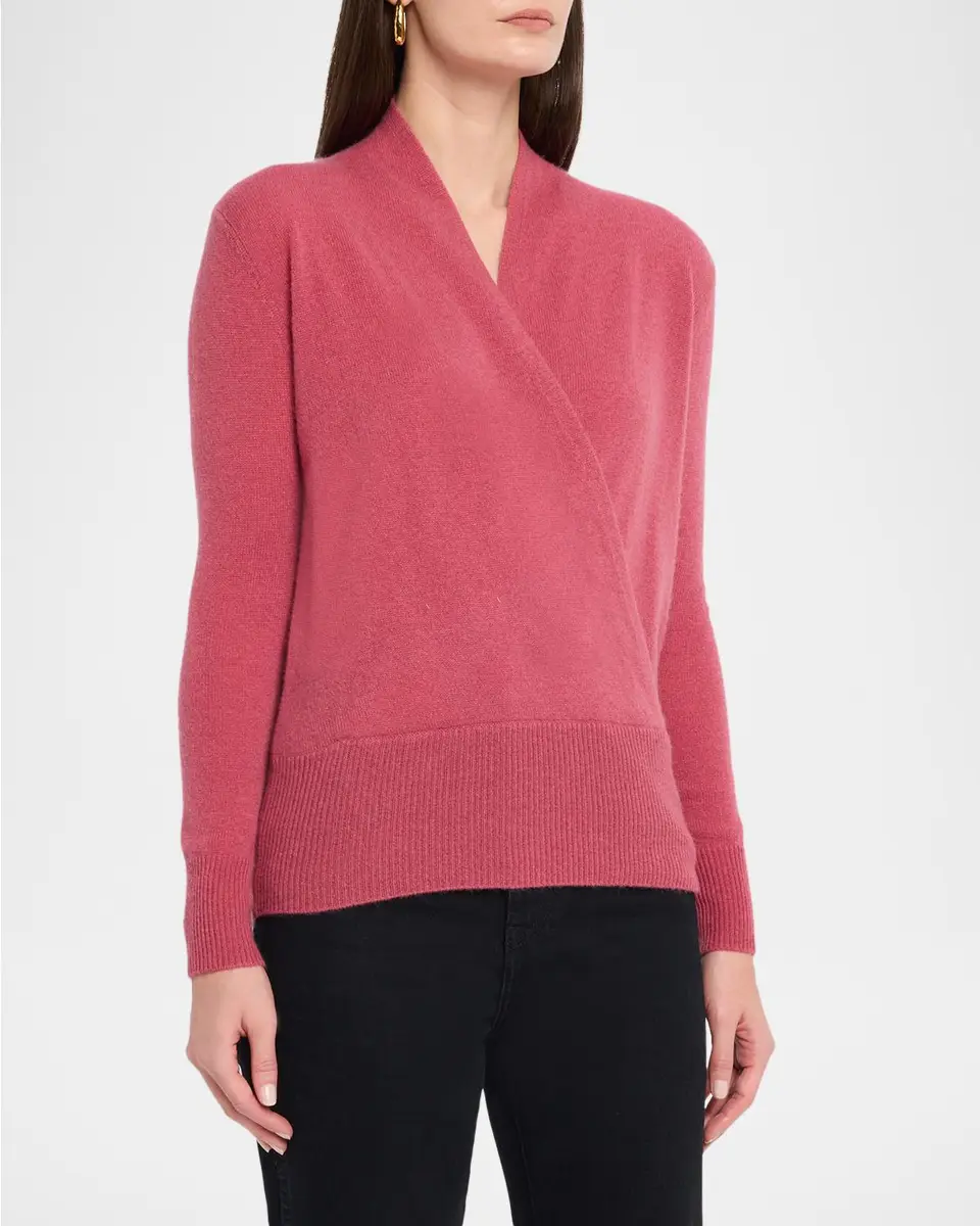 Neiman Marcus Cashmere Collection Wrap-Front Cashmere Top | Thumbnail 4 Neiman Marcus Cashmere Collection Wrap-Front Cashmere Top | Thumbnail 4