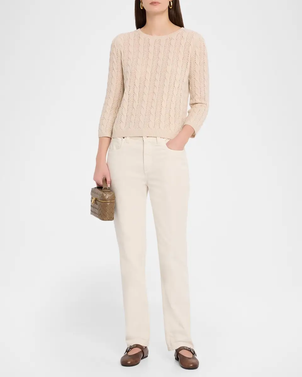 Neiman Marcus Cashmere Collection Pointelle Crewneck Cashmere Sweater | Thumbnail 2 Neiman Marcus Cashmere Collection Pointelle Crewneck Cashmere Sweater | Thumbnail 2