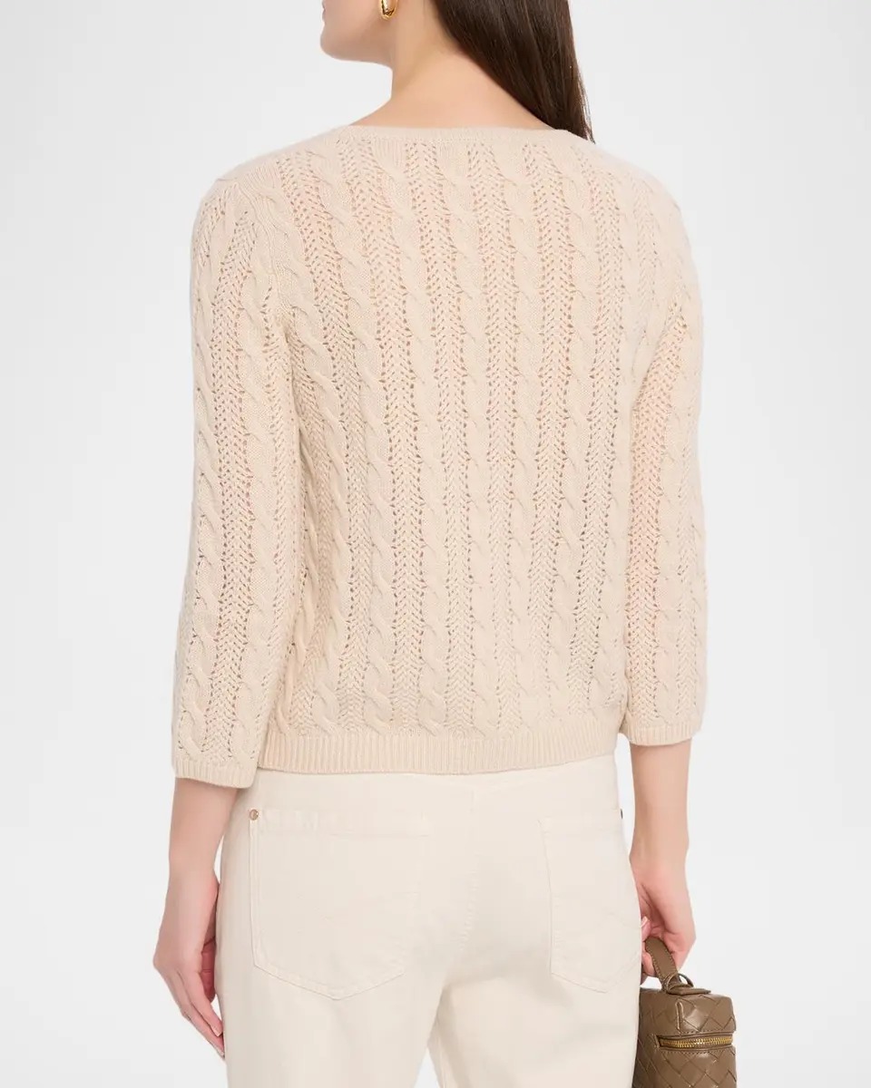 Neiman Marcus Cashmere Collection Pointelle Crewneck Cashmere Sweater | Thumbnail 3 Neiman Marcus Cashmere Collection Pointelle Crewneck Cashmere Sweater | Thumbnail 3