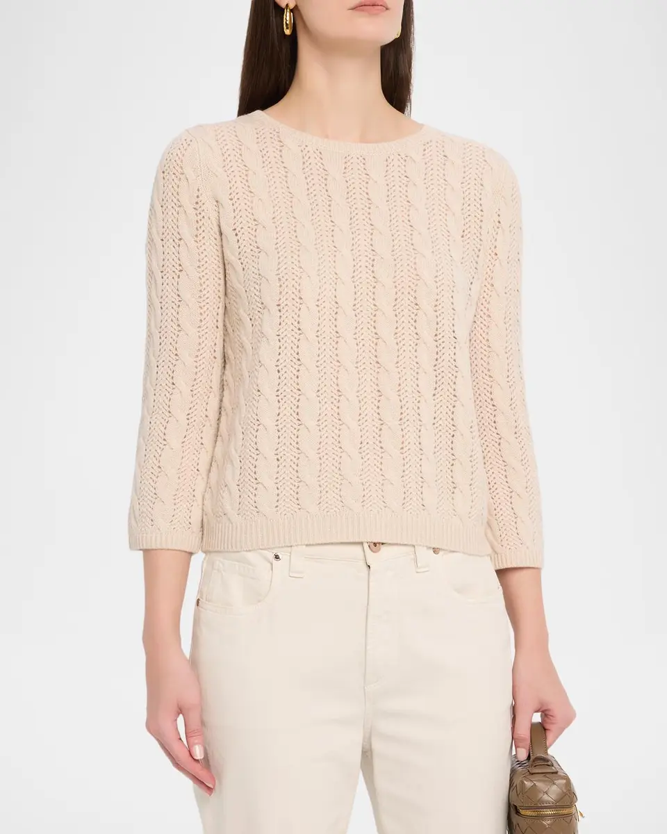 Neiman Marcus Cashmere Collection Pointelle Crewneck Cashmere Sweater | Thumbnail 4 Neiman Marcus Cashmere Collection Pointelle Crewneck Cashmere Sweater | Thumbnail 4