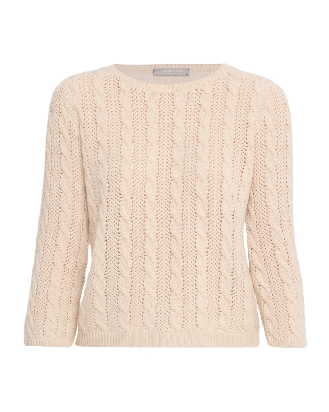 Neiman Marcus Cashmere Collection Pointelle Crewneck Cashmere Sweater