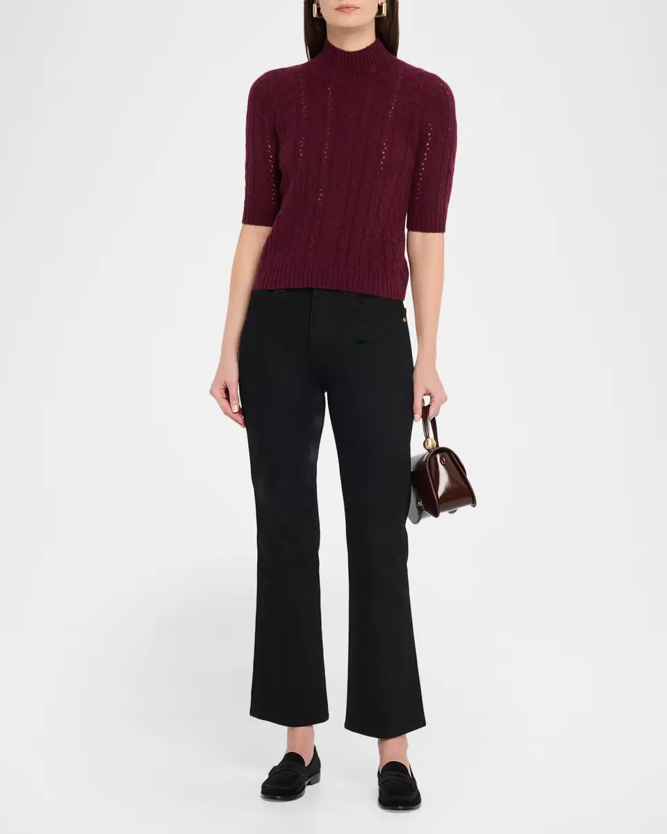 Neiman Marcus Cashmere Collection Cable-Knit Shrunken Cashmere Sweater | Thumbnail 2 Neiman Marcus Cashmere Collection Cable-Knit Shrunken Cashmere Sweater | Thumbnail 2