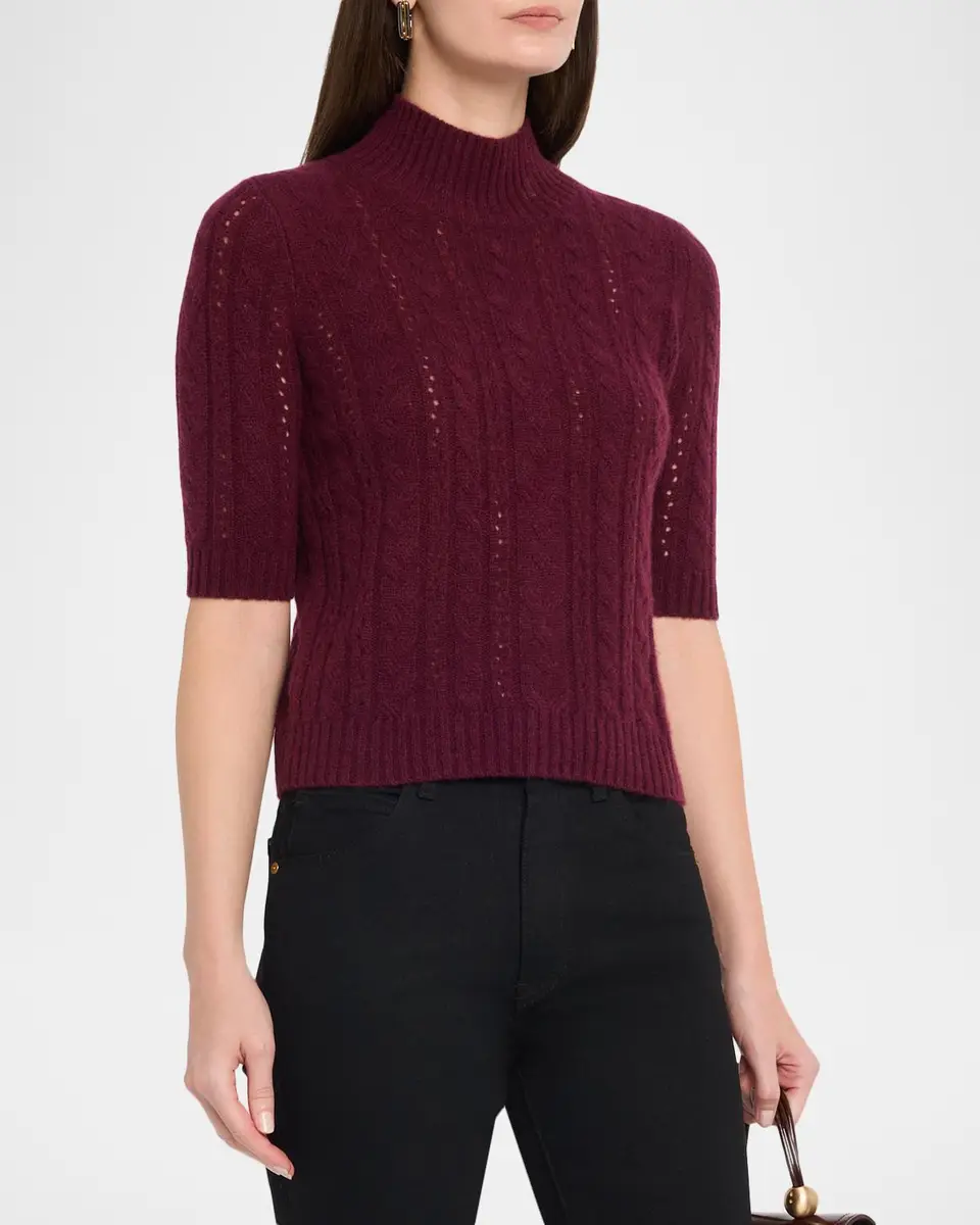 Neiman Marcus Cashmere Collection Cable-Knit Shrunken Cashmere Sweater | Thumbnail 4 Neiman Marcus Cashmere Collection Cable-Knit Shrunken Cashmere Sweater | Thumbnail 4