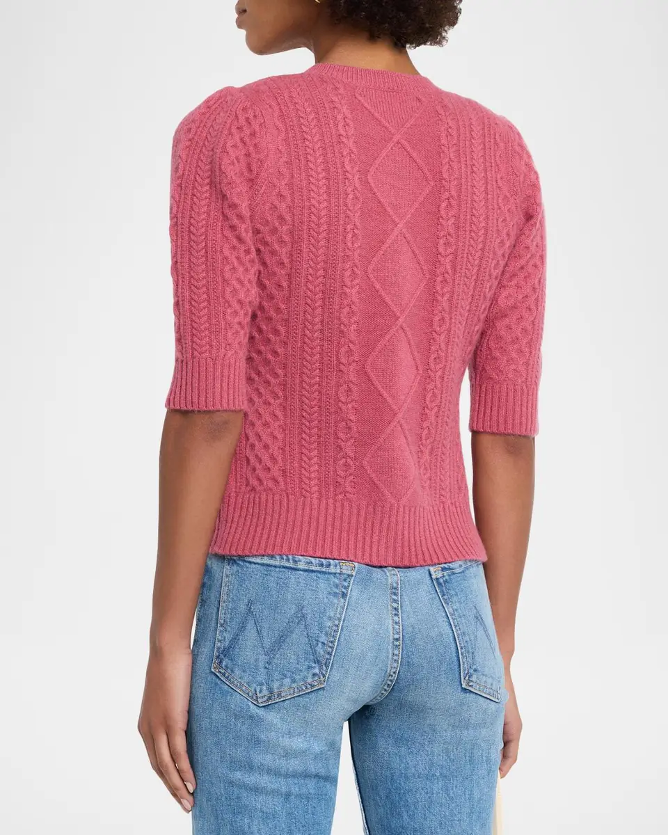 Neiman Marcus Cashmere Collection Cashmere Crewneck Cable-Knit Cardigan | Thumbnail 2 Neiman Marcus Cashmere Collection Cashmere Crewneck Cable-Knit Cardigan | Thumbnail 2