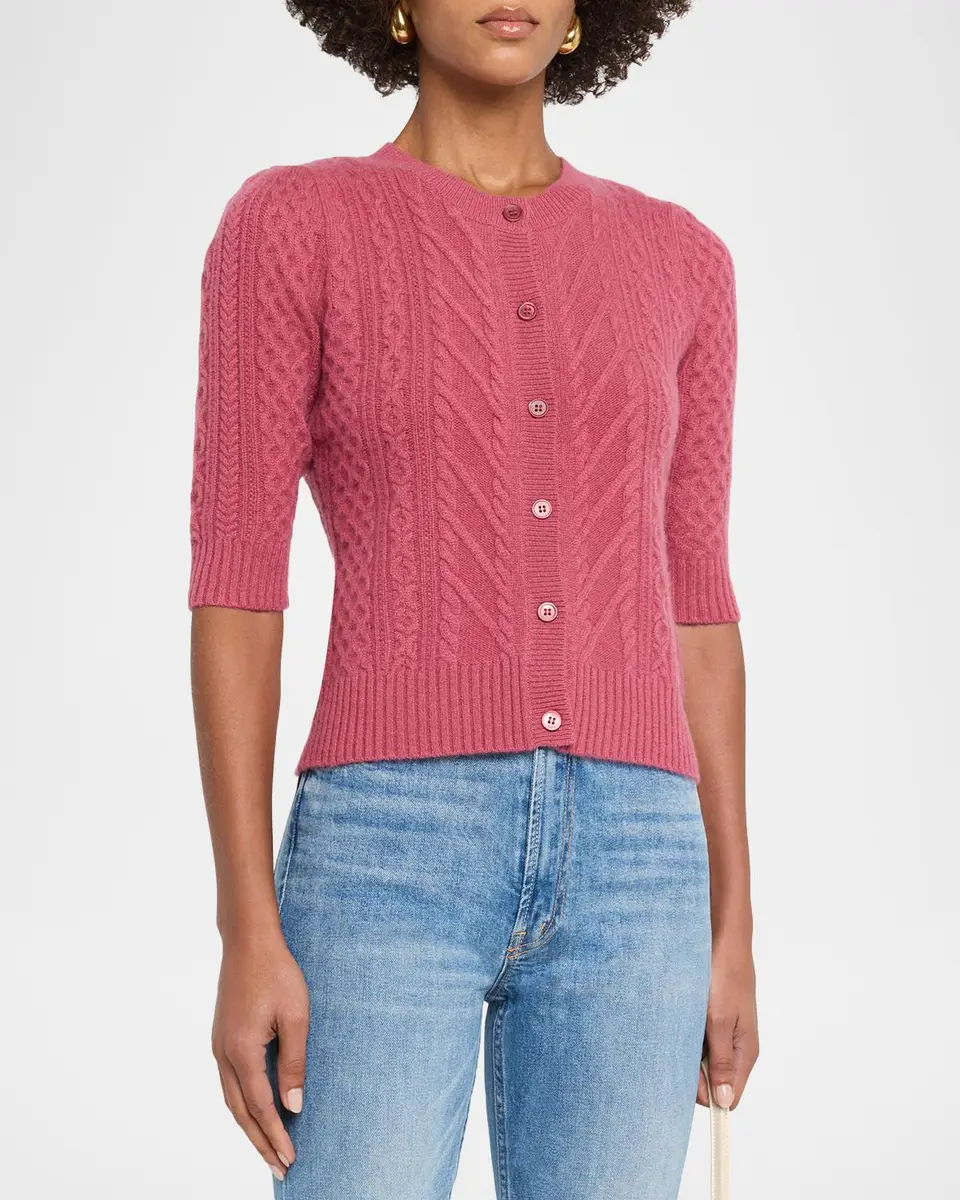 Neiman Marcus Cashmere Collection Cashmere Crewneck Cable-Knit Cardigan | Thumbnail 3 Neiman Marcus Cashmere Collection Cashmere Crewneck Cable-Knit Cardigan | Thumbnail 3