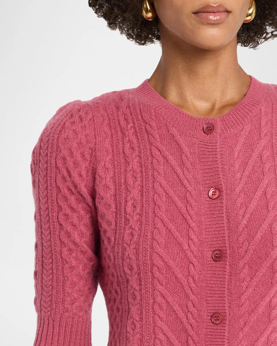 Neiman Marcus Cashmere Collection Cashmere Crewneck Cable-Knit Cardigan | Thumbnail 4 Neiman Marcus Cashmere Collection Cashmere Crewneck Cable-Knit Cardigan | Thumbnail 4