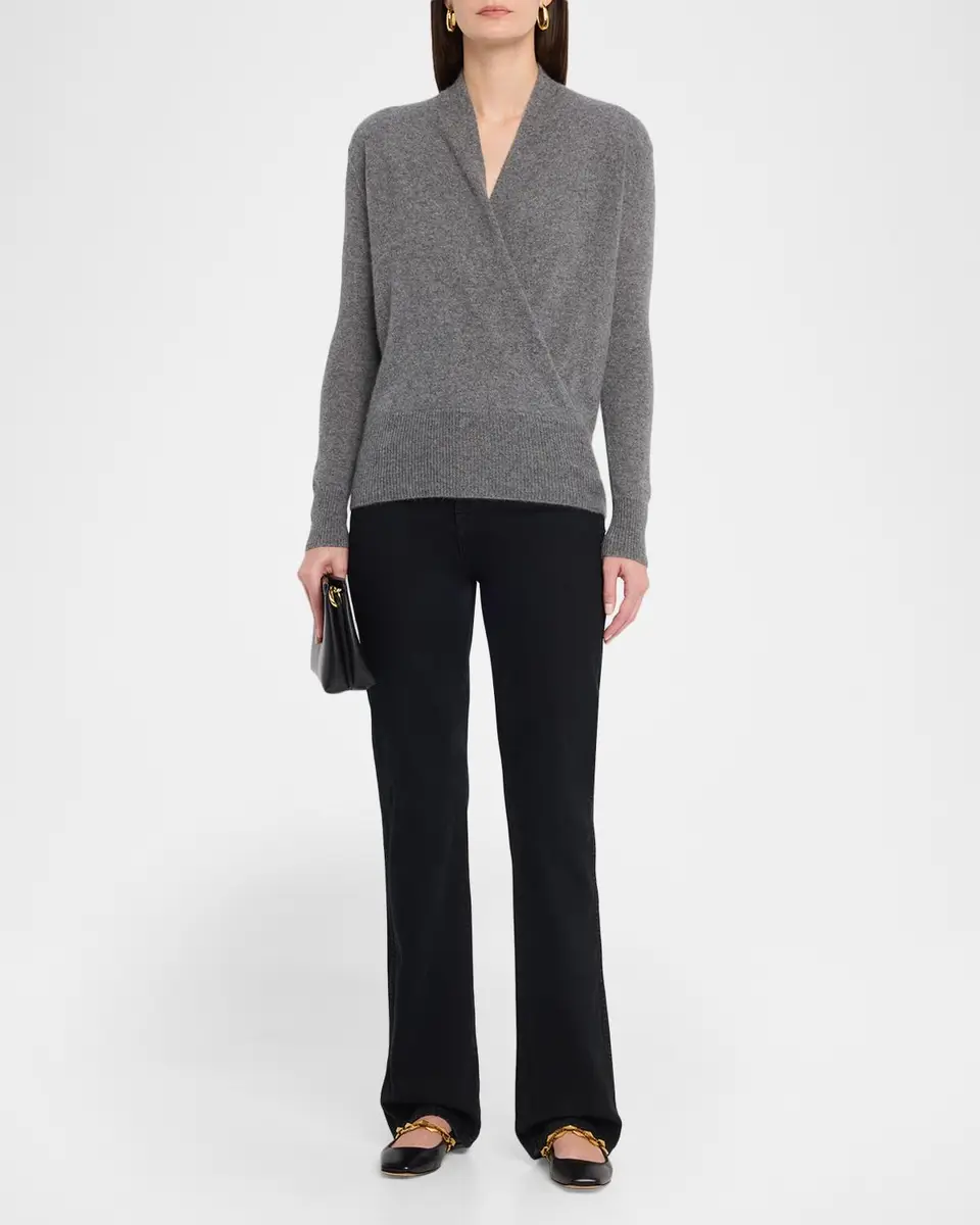 Neiman Marcus Cashmere Collection Wrap-Front Cashmere Top | Thumbnail 2 Neiman Marcus Cashmere Collection Wrap-Front Cashmere Top | Thumbnail 2