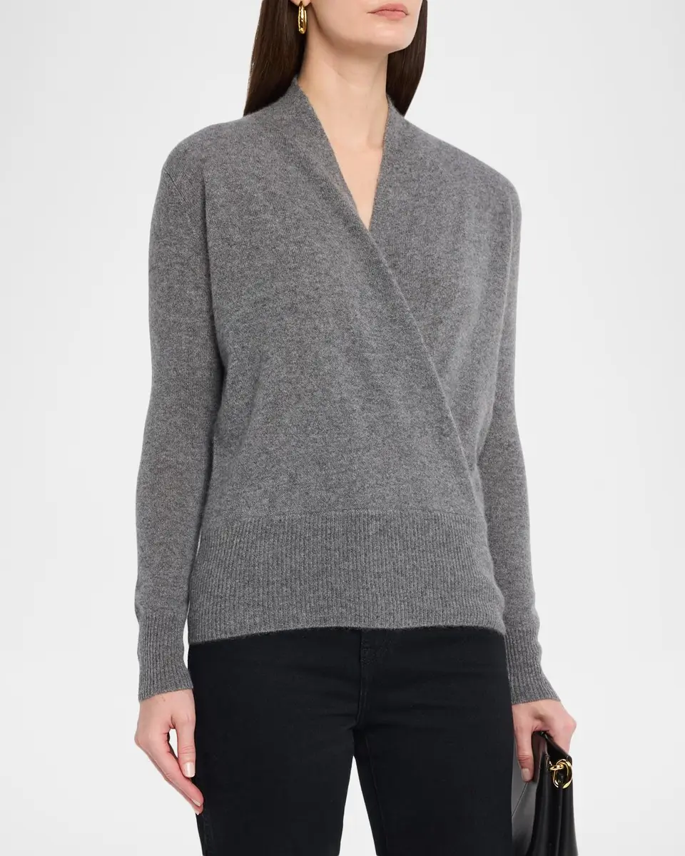 Neiman Marcus Cashmere Collection Wrap-Front Cashmere Top | Thumbnail 4 Neiman Marcus Cashmere Collection Wrap-Front Cashmere Top | Thumbnail 4